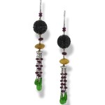 279476 Carved Black Jade Bead Drop Earrings